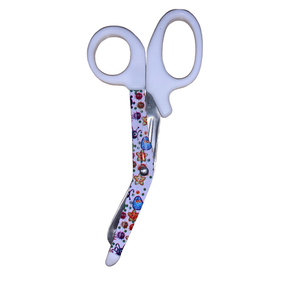 Utility Scissors with White handles and Funky Bacteria Blades
